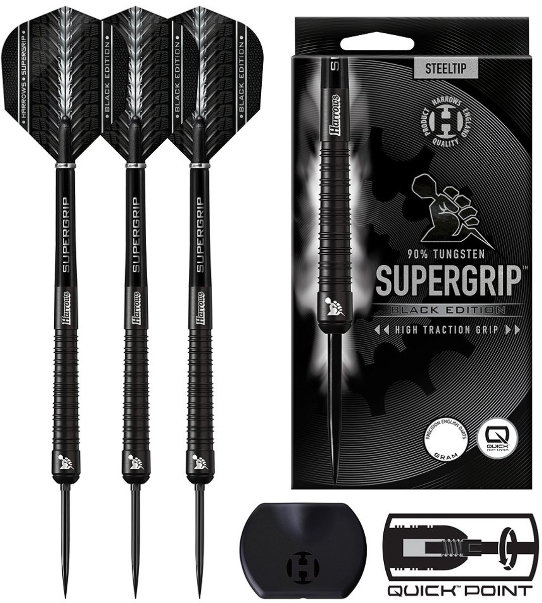 Harrows Supergrip Black Quick Point 90% - Dartpijlen