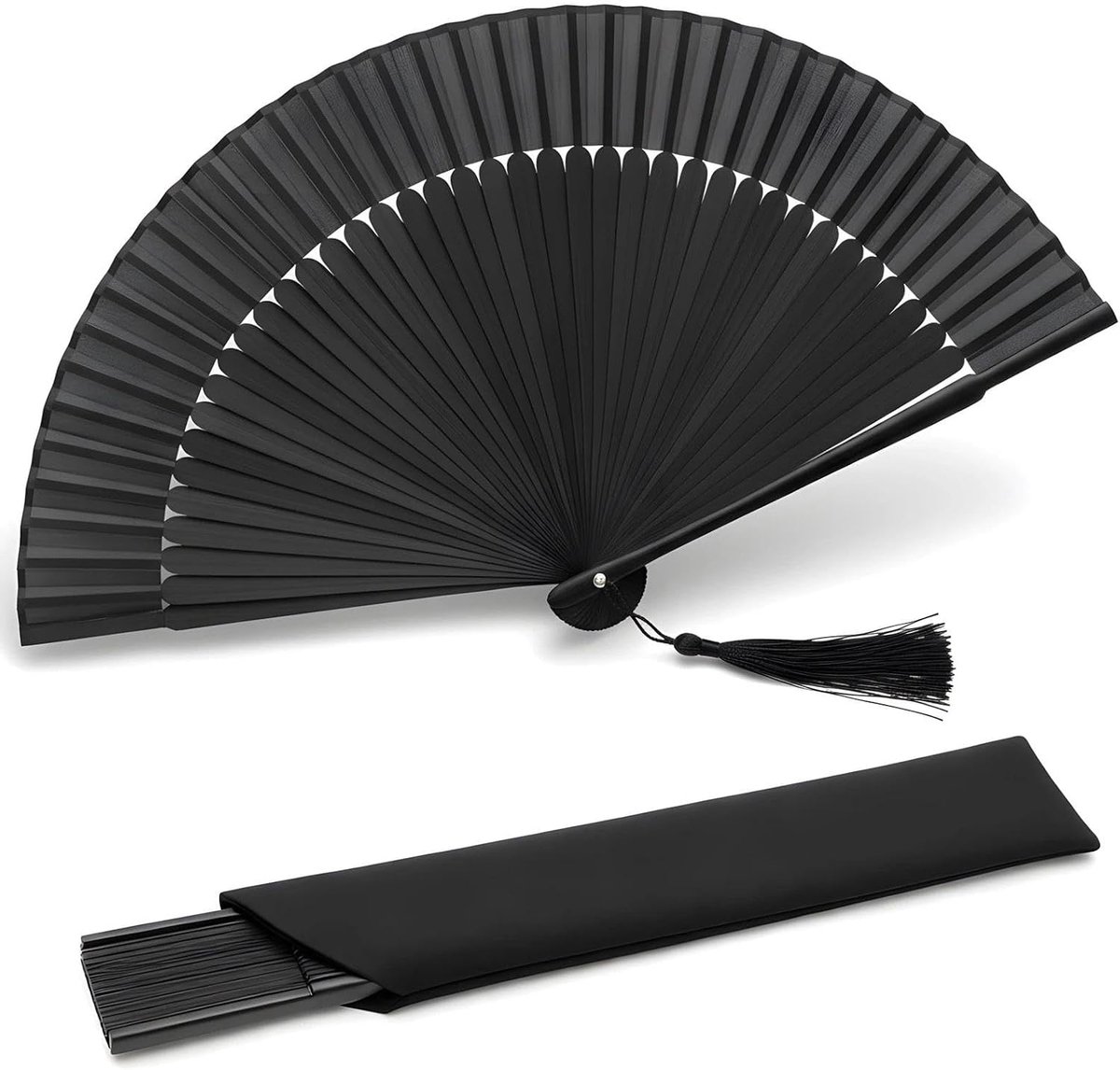 draagbare opvouwbare waaier, bamboe waaier voor zomer, kattenmotief, handventilator voor fotografie, show, decoratie of cadeau (zwart C)