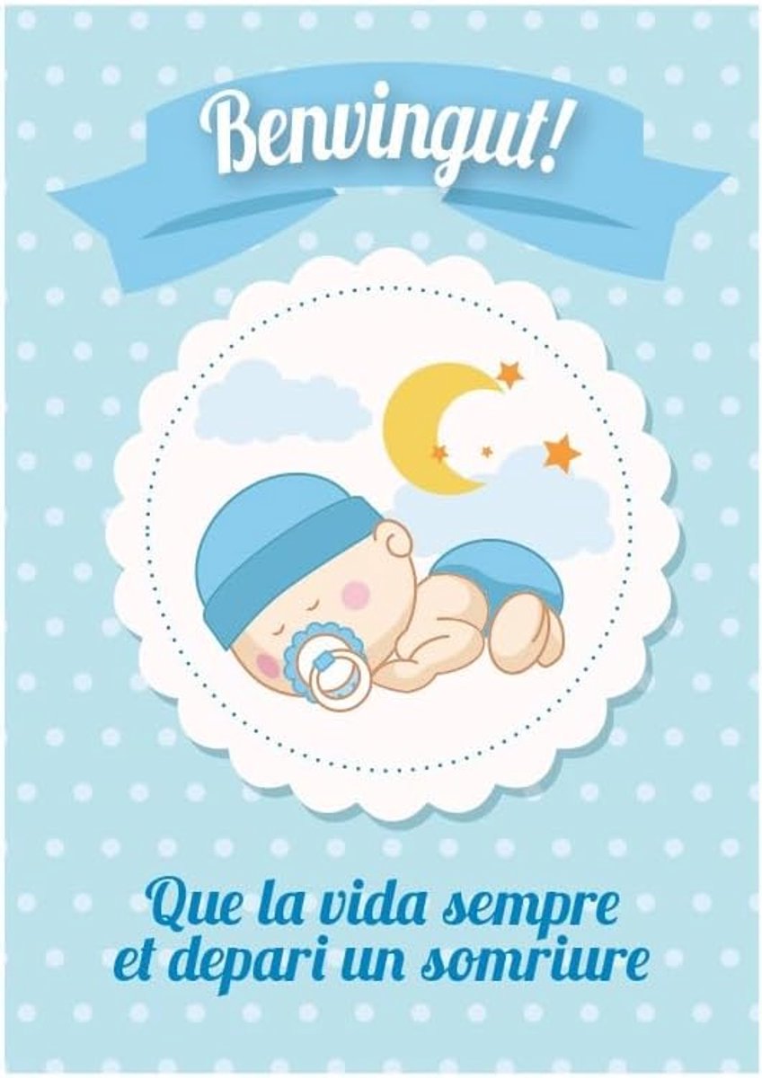 Catalan geboortekaart baby blauw – kaart van Naixement per a Bebè Nen – Amb Disseny Delicat i Inclou envelop