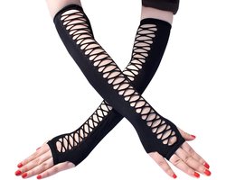 Distressed Glove, Black Punk Ripped Torn Gloves, Fingerless Mesh Gloves, Costume Handschoenen voor Cosplay Halloween