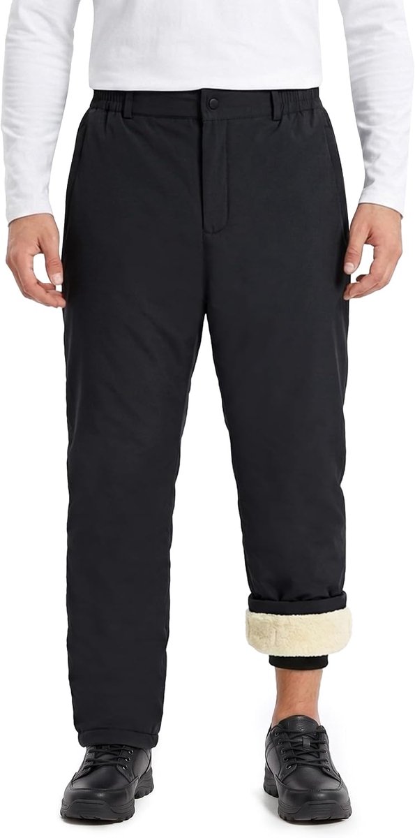 gevoerde herenbroek, winterbroek, warme elastische taille, vrijetijdsbroek met ritszakken, outdoor, wandelen, zakelijke thermische broek voor koud weer