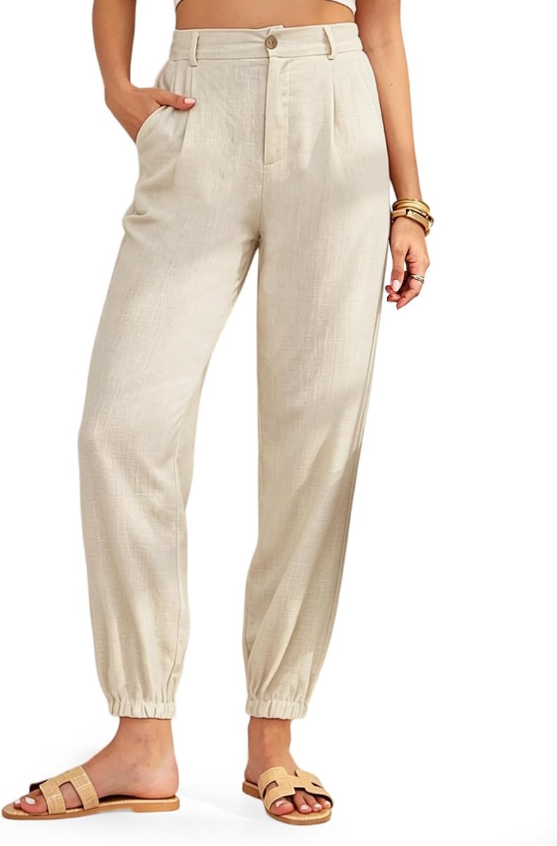 broek voor dames, zomerbroek, lichte en luchtige mousseline broek, elastische tailleband, strandbroek, elegante zomerbroek, vrijetijdsbroek met ritssluiting en 2 zakken, voor dagelijks gebruik