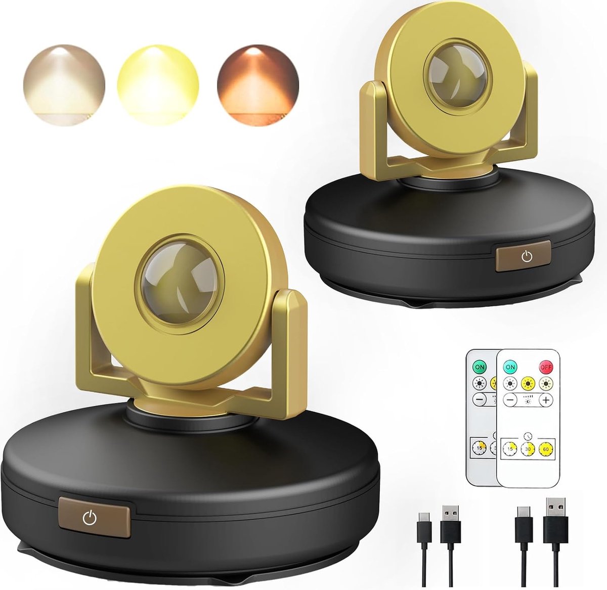 LED spot 2-delige set, oplaadbaar heflicht, batterij aangedreven, cameralicht met afstandsbediening, stripspot, puff light met timerdimming