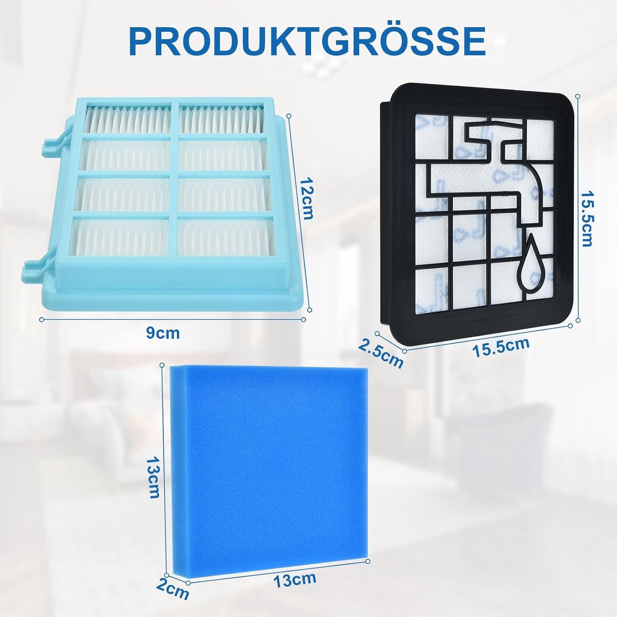 2 Stück Ersatzfilterset PowerPro Compact und Active Bodenstaubsauger FC9331/09 FC9332/09, Staubsauger Ersatzfilterset Zubehör FC8010/01- Blau/Weiß