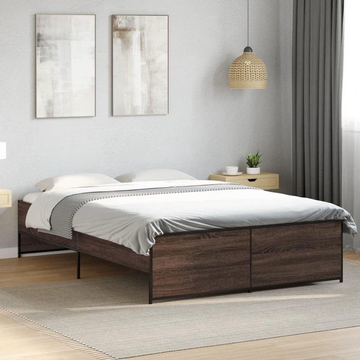Hout metalen poten met lattenbodem bruin eikenkleur 120x190 cm