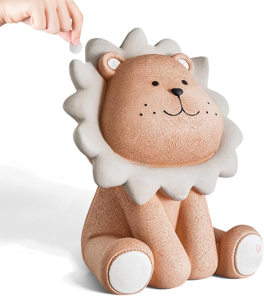 Spaarpot voor kinderen: bruine leeuw van kunsthars, cadeau voor jongens en meisjes, verjaardag, babyshower, Kerstmis