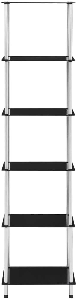 Plank met 6 planken van gehard glas en roestvrij staal, multifunctioneel rek in zwart voor woonkamer, kantoor of badkamer, 40 x 40 x 160 cm