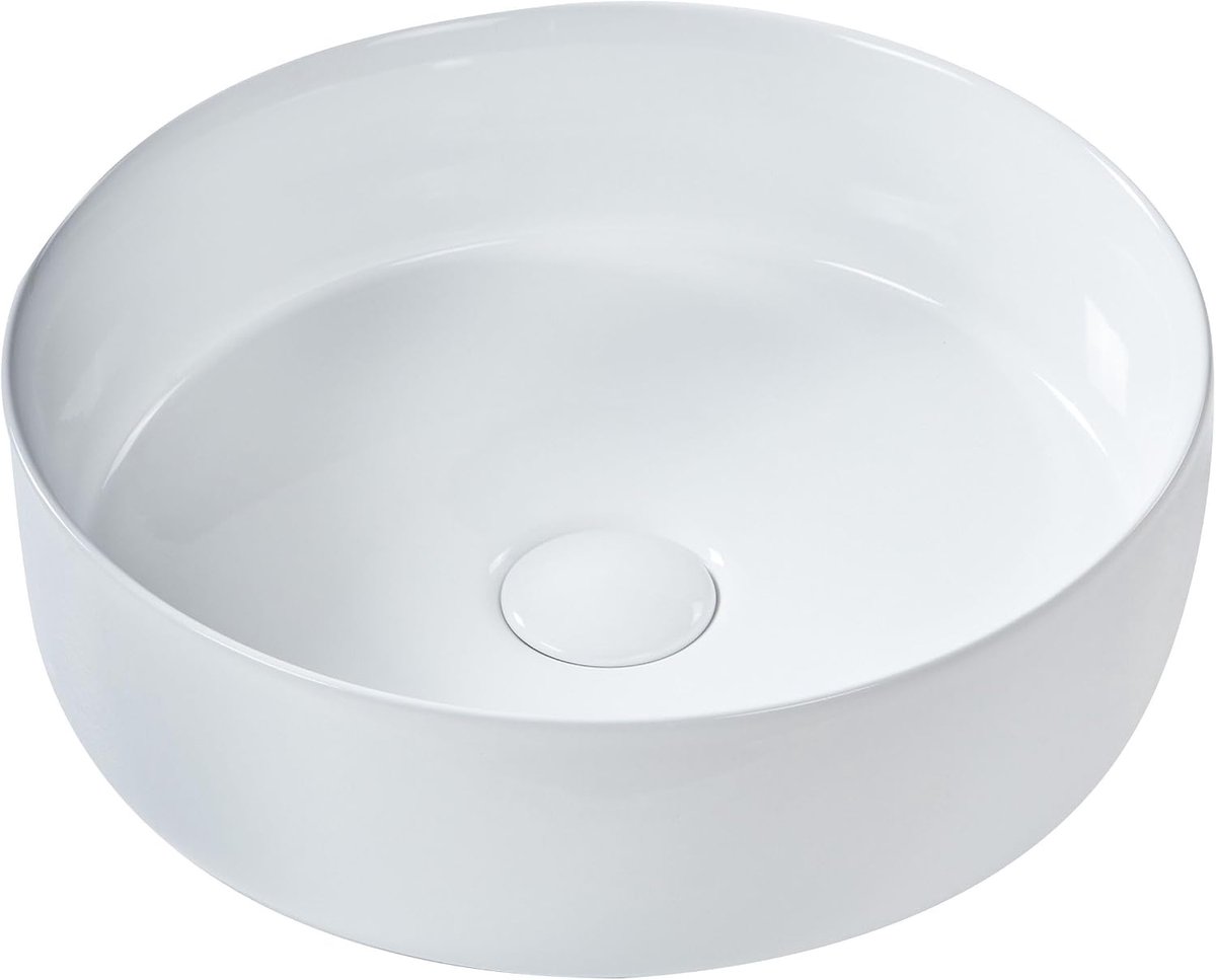 Wastafel rond keramiek waskom glanzend 36 cm wit Calig