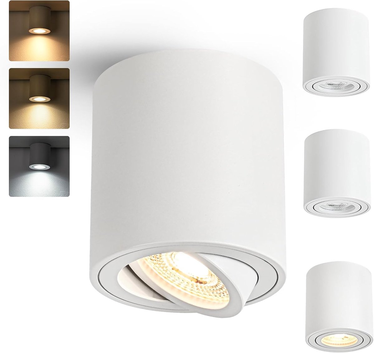 plafondspot opbouwspot wit dimbaar, opbouwstraler zwenkbaar met GU10 fitting, LED spots 230V 5W CCT 3000K/4000K/6000K, opbouw spots plafondstraler van aluminium downlight 4 stuks