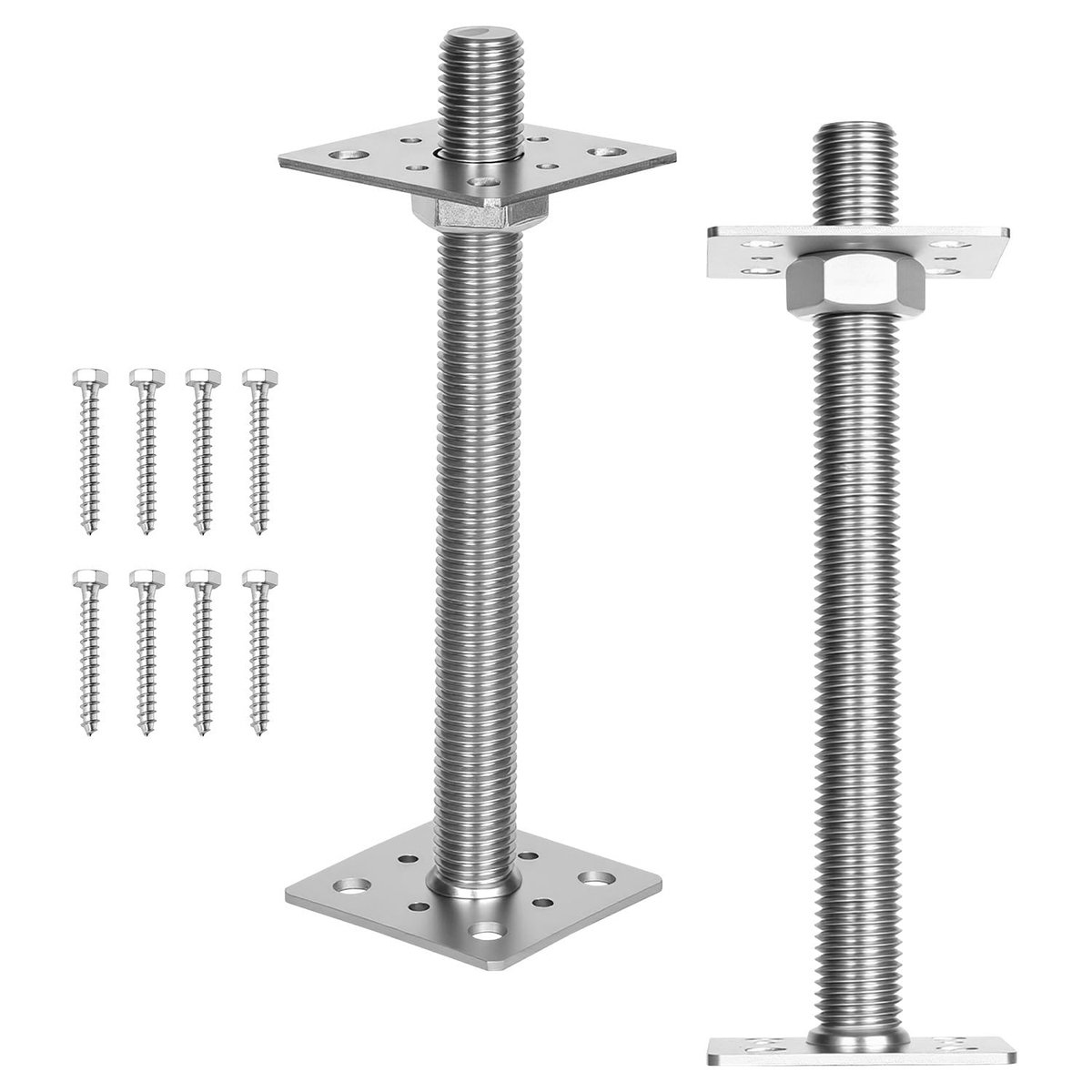 2x paaldrager, voor zware belasting, in hoogte verstelbaar, 80 x 80 mm, zilver, steunvoet verzinkt, 250 mm hoogte, bodemplaat om vast te schroeven, voor carport, pergola, omheining