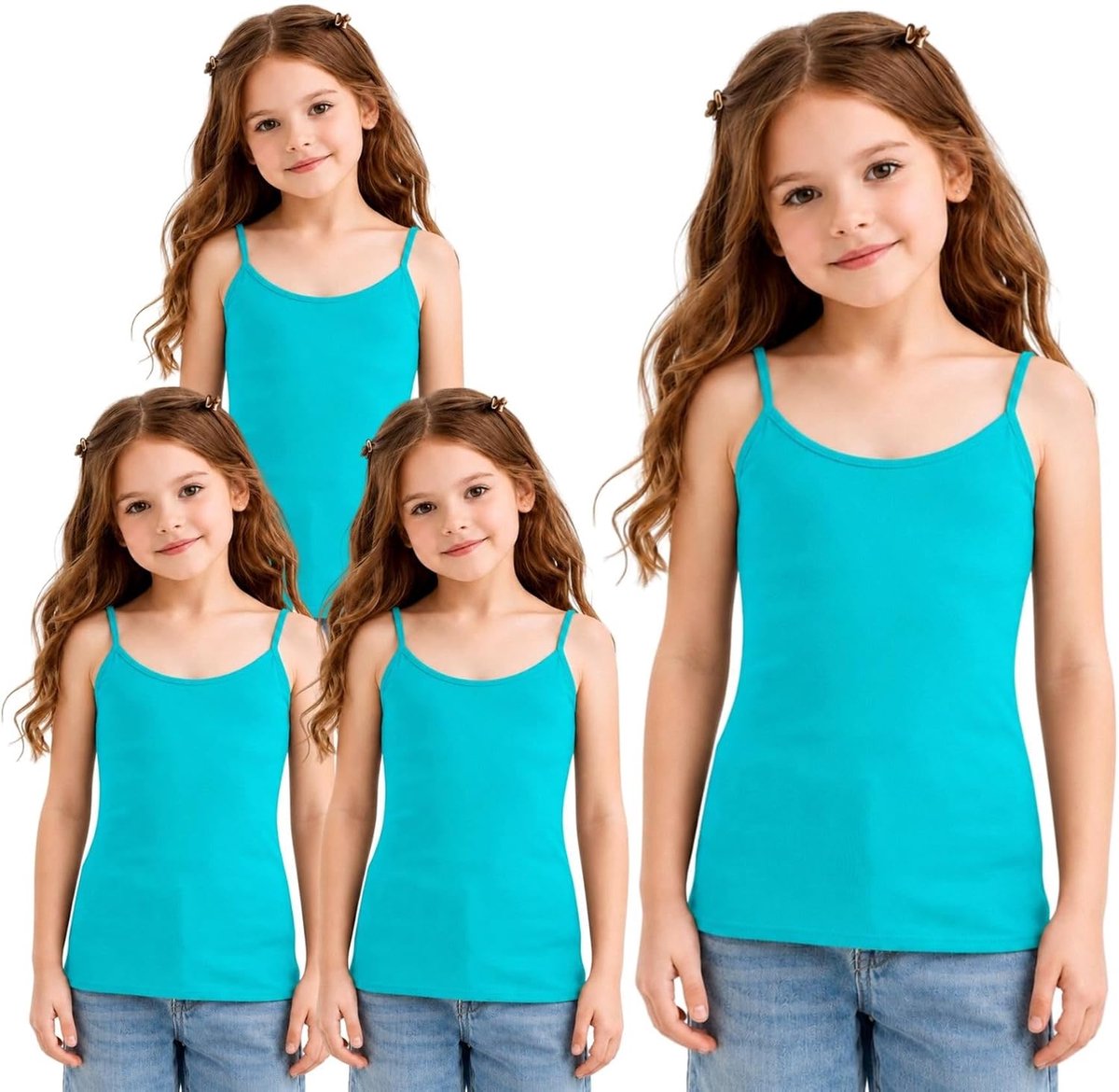 Set van 4 mouwloze tanktops voor meisjes, kinderen spaghettibandjes, effen vest cami-top, kinderen lichtgewicht workout hemdje vesten zomer tops meisjes kleding strappy tank top 5-13 jaar