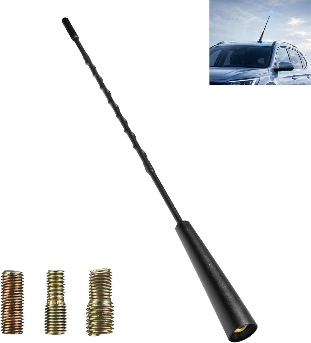 Autoantenne, autoradio-antenne, 28 cm, dak, AM, FM, DAB, vervangende mast, autoradio, hoge ontvangst, voor alle voertuigen met adapters, eenvoudige schroeven, robuuste antenne