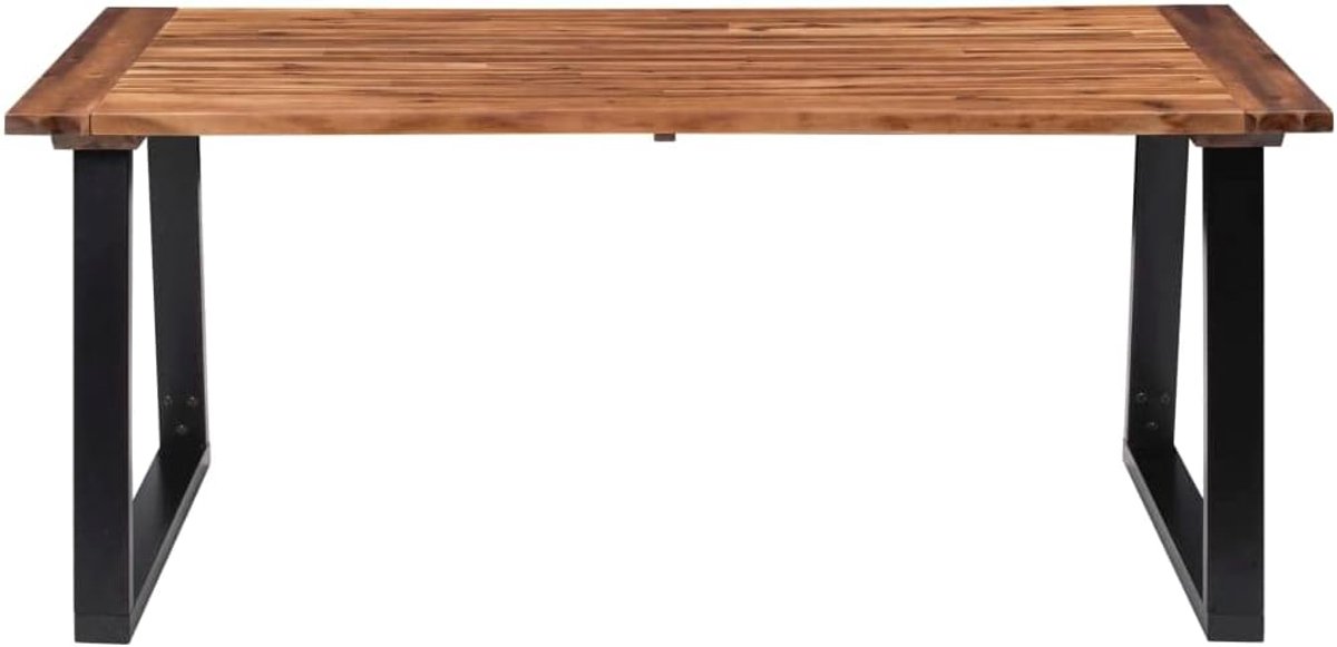 Eettafel, massief acaciahout, 180 x 90 cm, industriële stijl, eettafel met U-vormige metalen poten, stabiele houten tafel met levendige houten rand, voor eetkamer en keuken