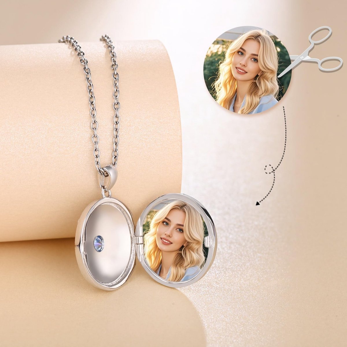 Zonnefoto medaillon dames zilver 925 foto ketting met ronde blauwe zirkoon amulet sieraden cadeau voor vrouwen mama vriendin meisjes