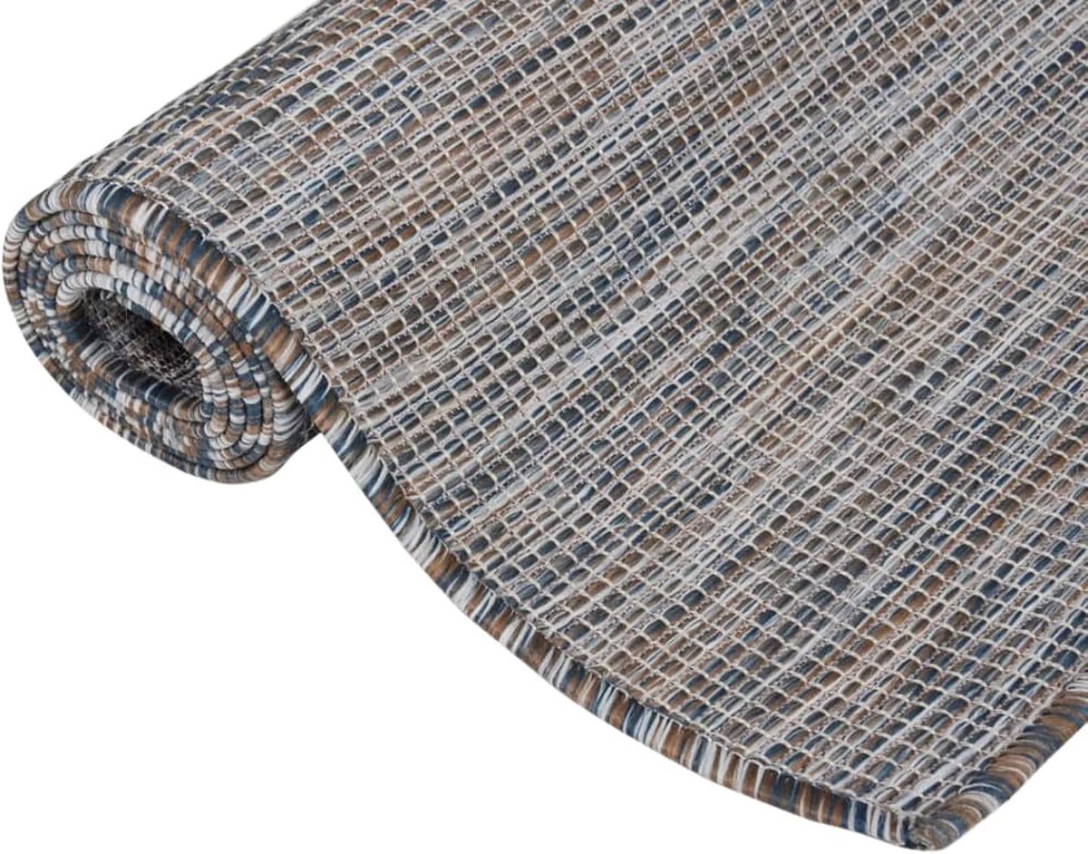 Outdoor tapijt, plat weefsel, weerbestendig, uv-bestendig, buitentapijt, balkon, terras, tuin/zwembad, 100 x 200 cm (b x l), bruin, zwart