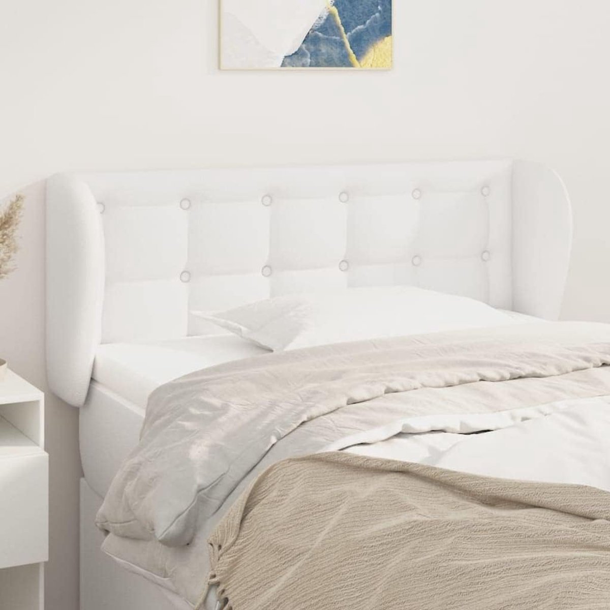 Hoofdsteun oor wit 93x23x78/88 cm verstelbaar, vlekbestendig kunstleer, houten poten, rugsteun voor lezen
