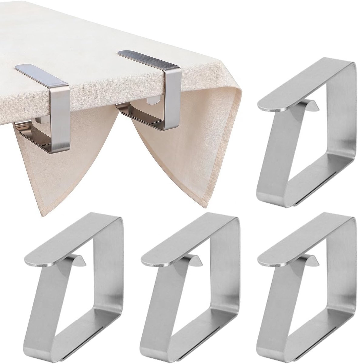 Dailygoods- Tafelkleedclips Heavy Duty - 4 Stuks - Roestvrij Staal - Tafelafdekking - Picknicktafelclips - Hoogwaardige Kwaliteit - 6,5 x 5 x 1,5 cm -