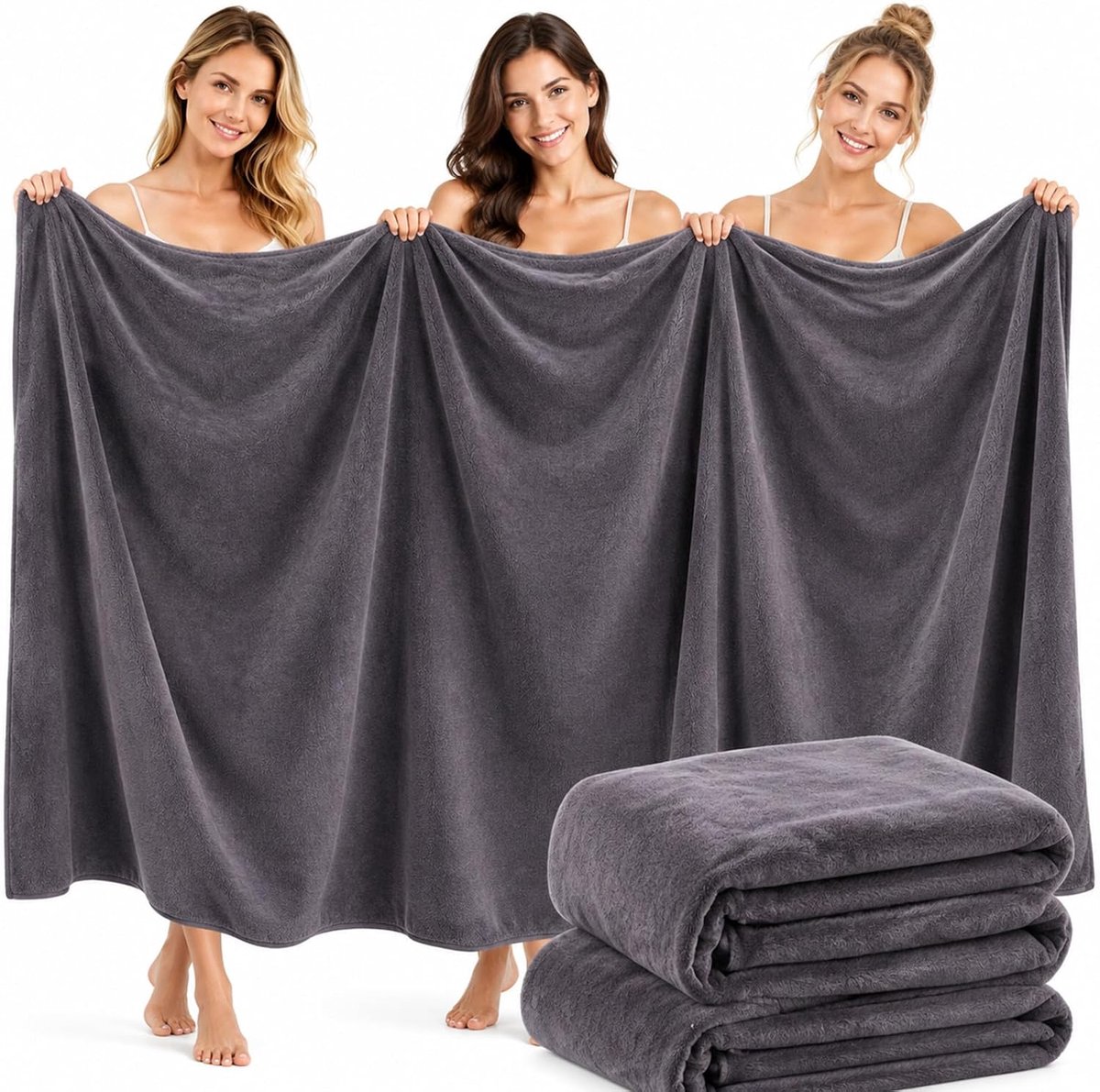 100x200cm, XXL absorberende strandhanddoek, grijs x
