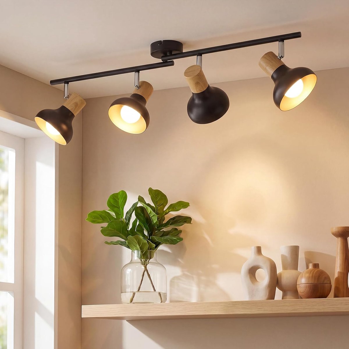 vintage plafondlamp met 4 vlammen - Zwarte binnenverlichting E14