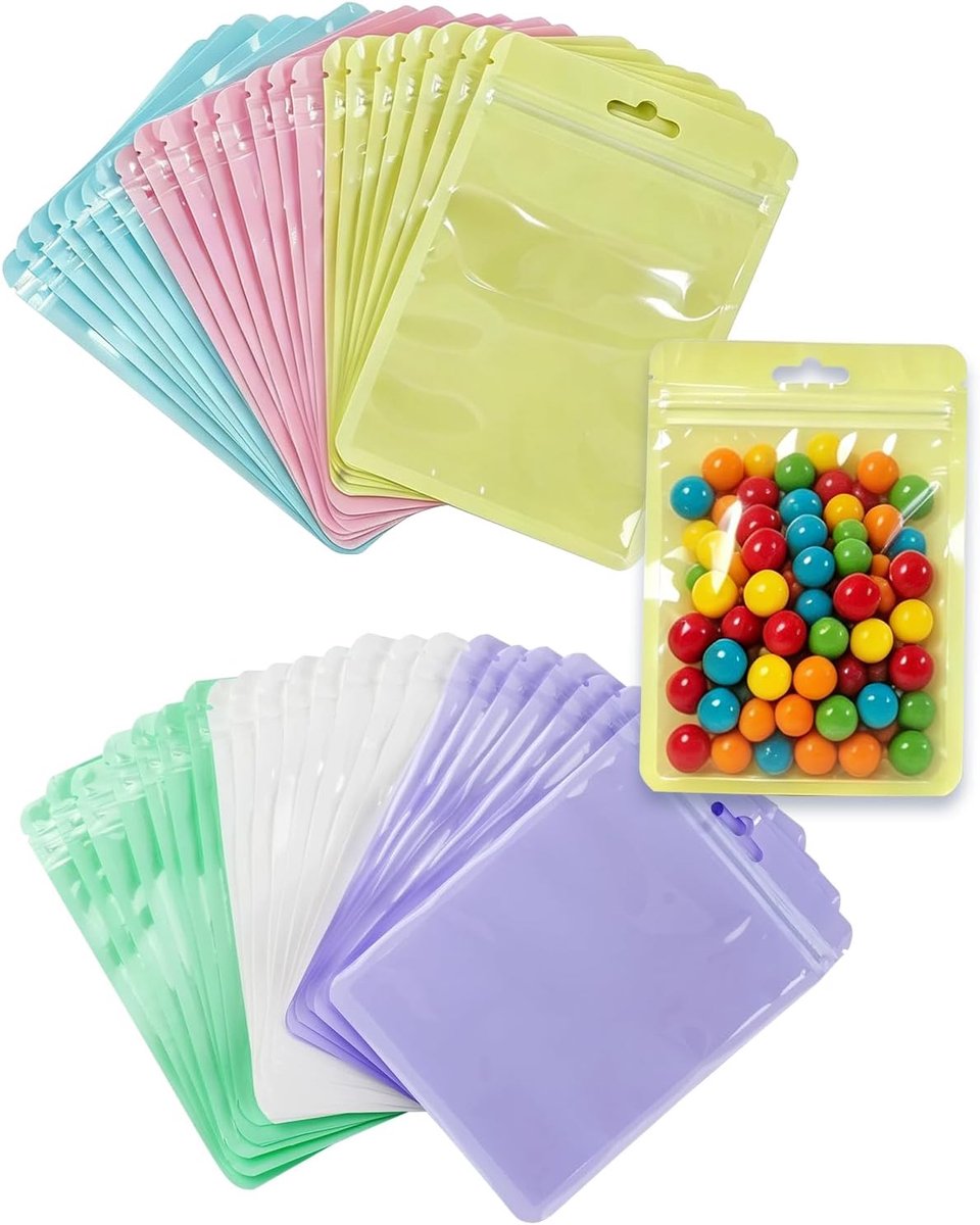 Mylar-zakjes met druksluiting, hersluitbare, geurbestendige zakken, holografische folie, platte verpakkingszakken voor het bewaren van levensmiddelen, snoep, koekjes, 300 stuks