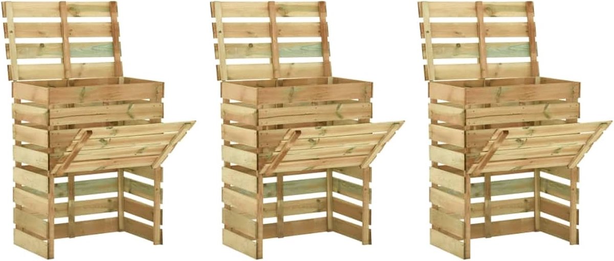 Compostbak voor de tuin, latten, 3 stuks, 80 x 50 x 100 cm, geïmpregneerd, gazon en tuin, tuinieren, composteerder, (SPU: 3078137)