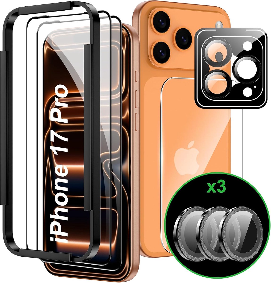 Dailygoods- Displaybeschermfolie set van 2 - Ultra HD gehard glas - 0,33 mm dikte - Positioneringsframe - Camerabeschermfolie - Achterfolies - Vingera