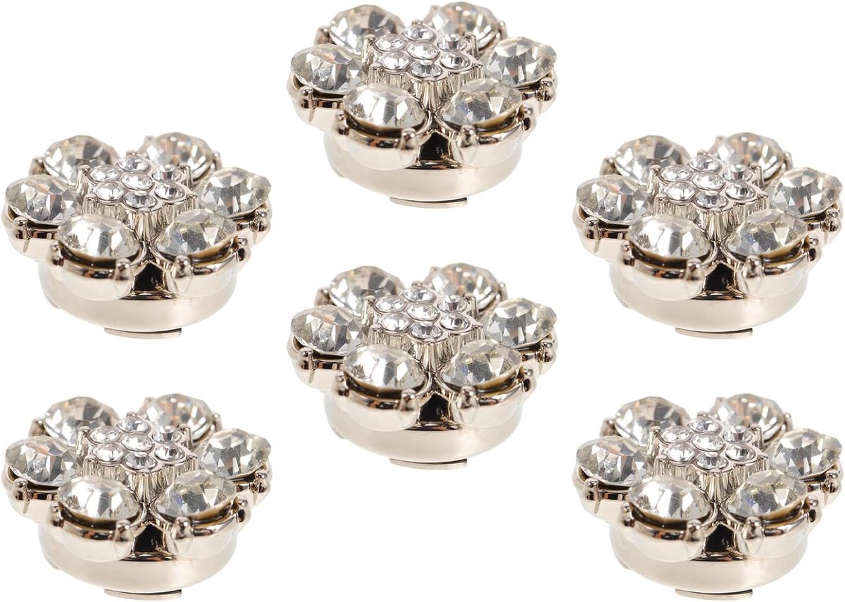 6 Stuks Delige Afneembare Bloemvormige Rhinestone Knoophoezen voor Damesoverhemden Zilveren Decoratieclips voor Kraag Manchetten Krasvrij Stevig Ontwerp