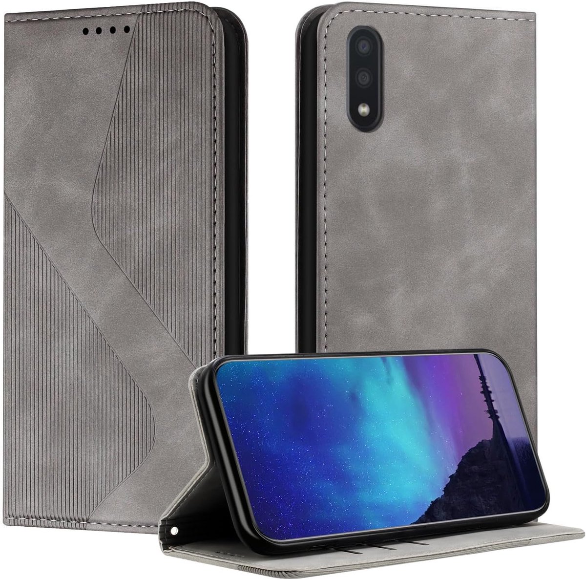 Case voor Samsung Galaxy A10/M10 met verstelbare staande functie Magnetische Lock Flip Lederen Drop Protection Fashion telefoonhoesje - Grijs