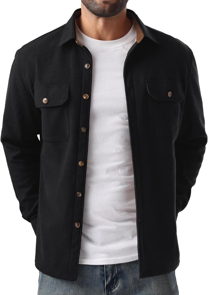 Heren Overhemd Warm Fleece Gevoerd Button Down Corduroy Shacket