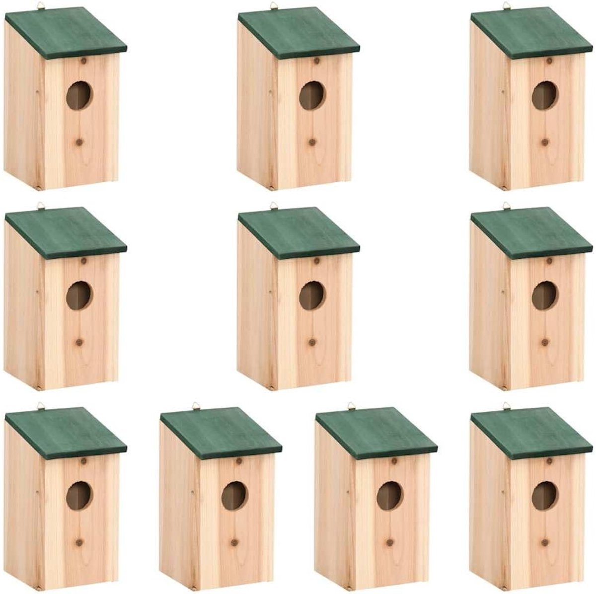 Vogelhuisjes van massief dennenhout, nestkasten voor de tuin, weerbestendig, 12 x 12 x 22 cm, rustiek design met 4 cm ingangat, 10 stuks