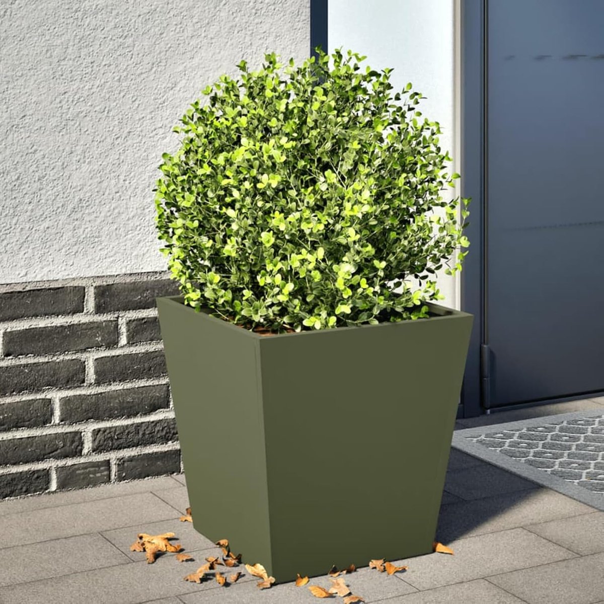 Plantenbak olijfgroen 40x40x40 staal, plantenbak tuinbak bloembak voor buiten binnen kantoor terras balkon 851058