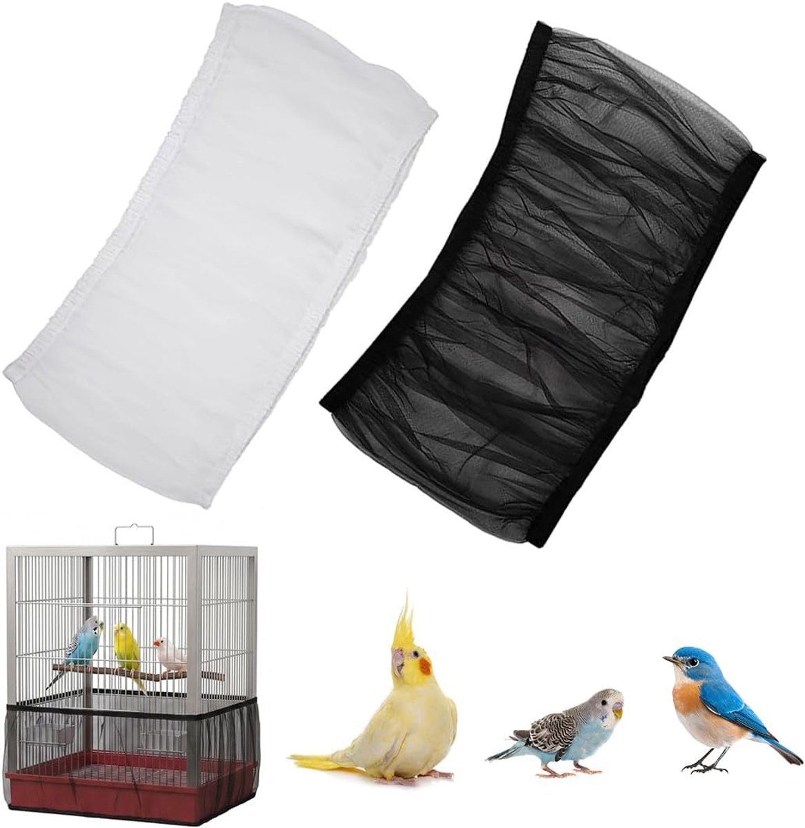 Vogelkooiafdekkingen voor vogelkooien, universele vogelkooiafdekking, verstelbaar vogelvoernet voor papegaaien en kleine dieren, beschermende schort