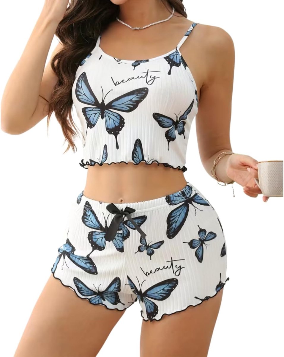 Damespyjama voor de zomer, kort, met hartprint, mouwloos T-shirt en shorts, sexy pyjama, zacht