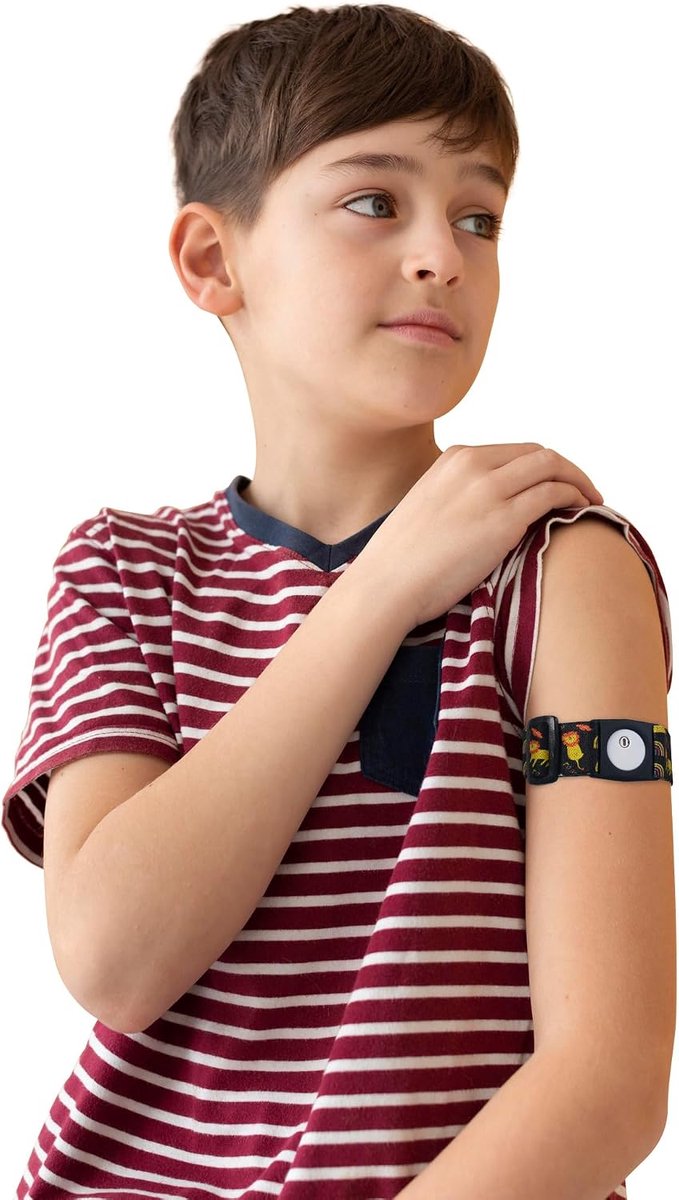 Kinderarmband voor Freestyle Libre 3 – Dia-Style Kiddy – zachte en kleurrijke elastische band – veilige sensorbescherming – maat XS 18-25 cm (Roar)