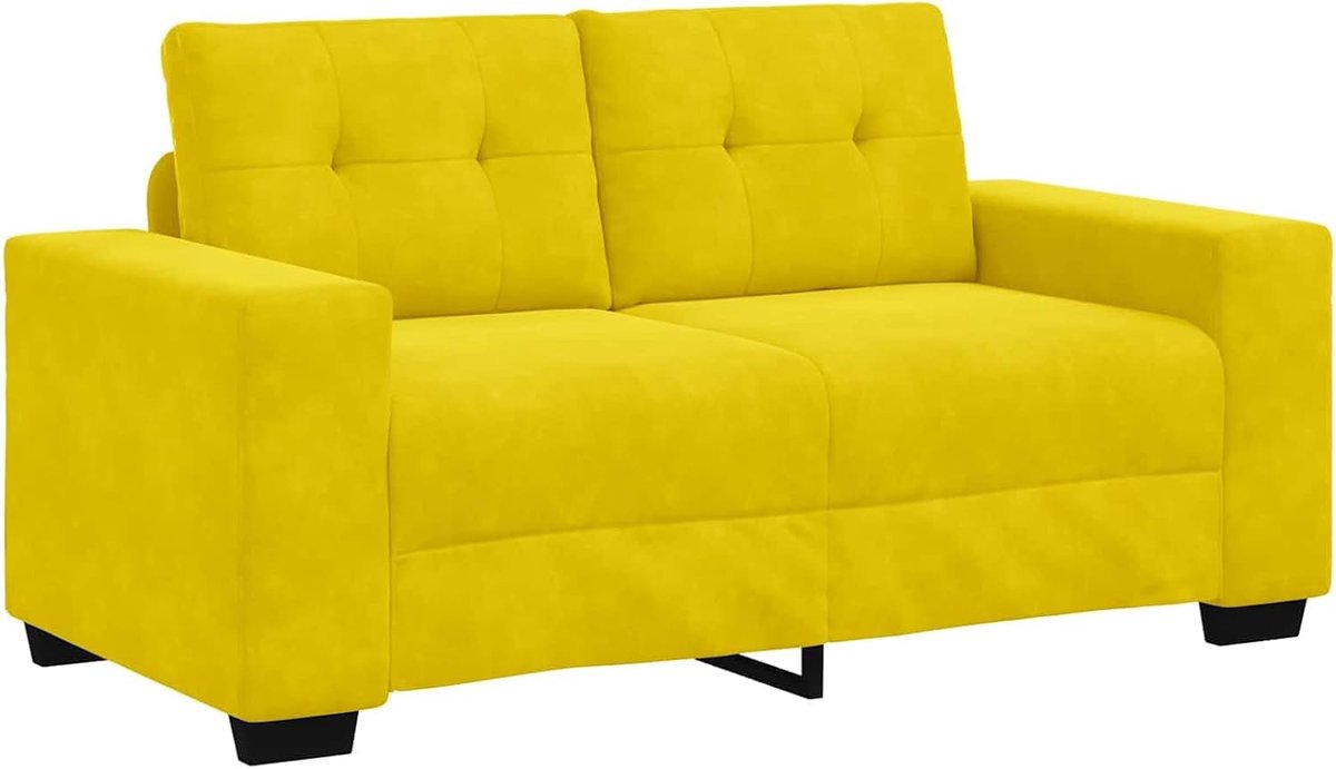 Tweezitsbank met bekleding en kussen in geel fluweel voor de woonkamer, comfortabele relaxbank met gevoerde stoelen en robuust frame