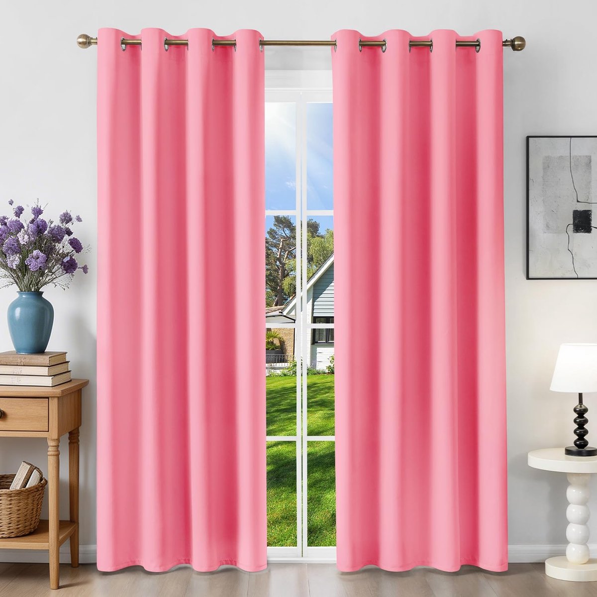 Verduisteringsgordijn, isolerend, tegen kou, 140 x 200 cm (b x h), 2 stuks, ondoorzichtig, roze, met oogjes, anti-hitte, uv-bescherming, lawaai, voor binnen, decoratie, kleedkamer