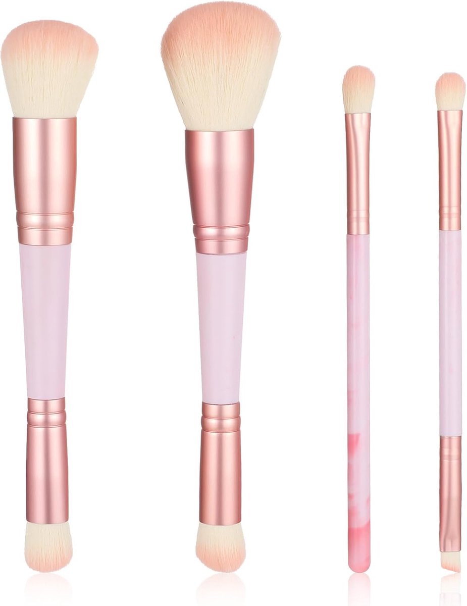 4 stuks, professionele foundationkwasten, roze, twee uiteinden, cosmetische kwasten, zachte reismake-up-kwastenset voor foundation, poeder, contour, oogschaduw
