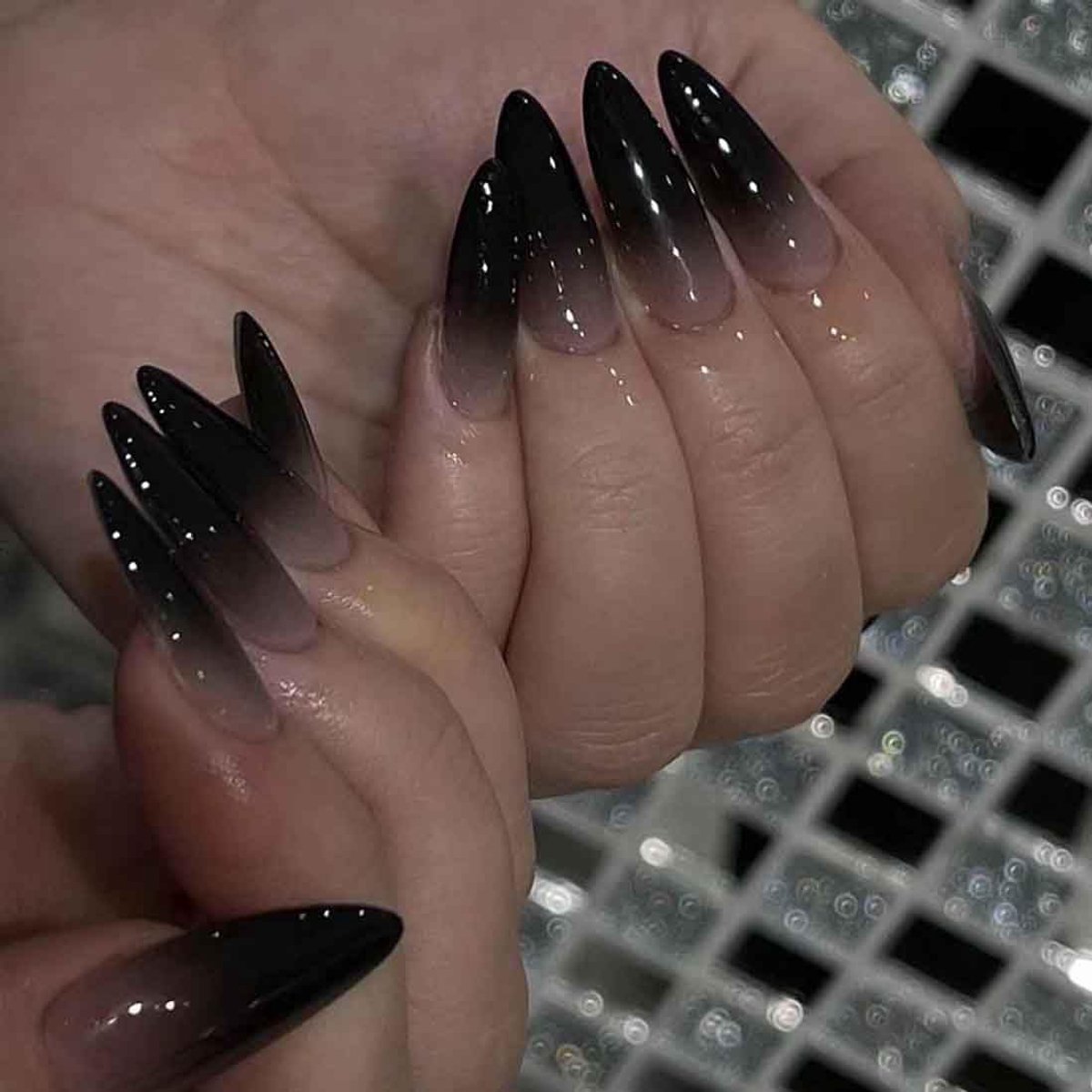 Horror nagel pers Halloween dragen pantser, zwarte Franse gradiënt, herhaalbare nep nagels voor vrouwen