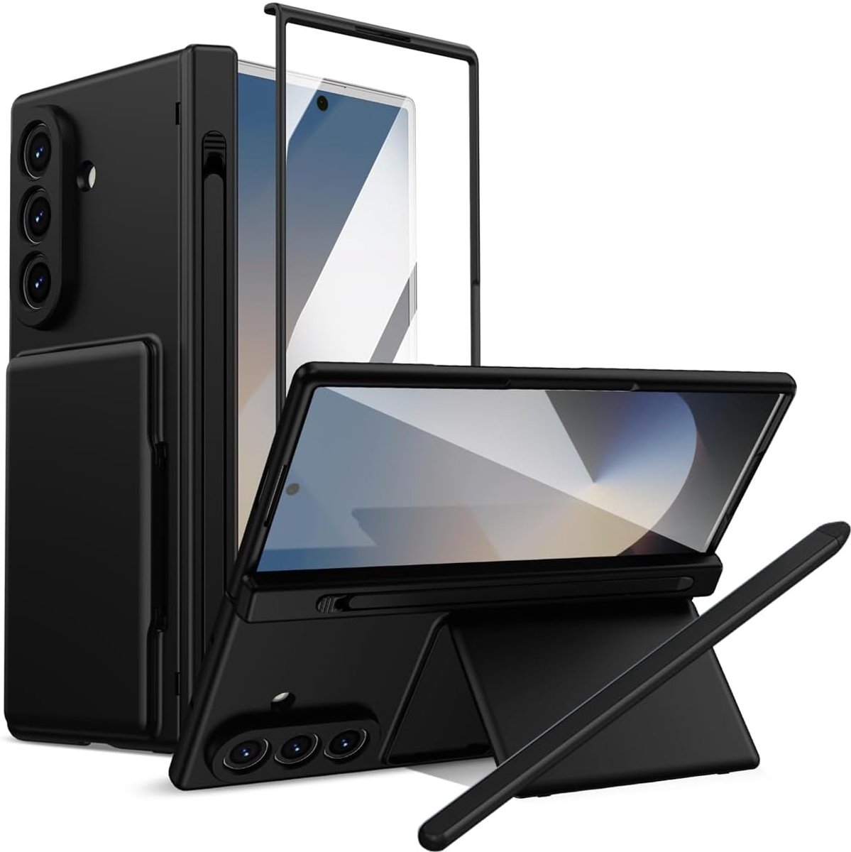 Hoesje voor Samsung Galaxy Z Fold8 Ultra met standaard, kaarthouder portemonneehoesje, schermbeschermer voor Galaxy Fold 8 Ultra met een styluspen-zwart