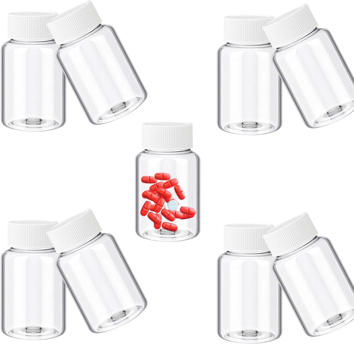 Set van 9 hoogwaardige lege flessen van kunststof, herbruikbaar, met deksel, voor op reis en thuis, voor poeder en vloeistoffen, transparant, 50 ml