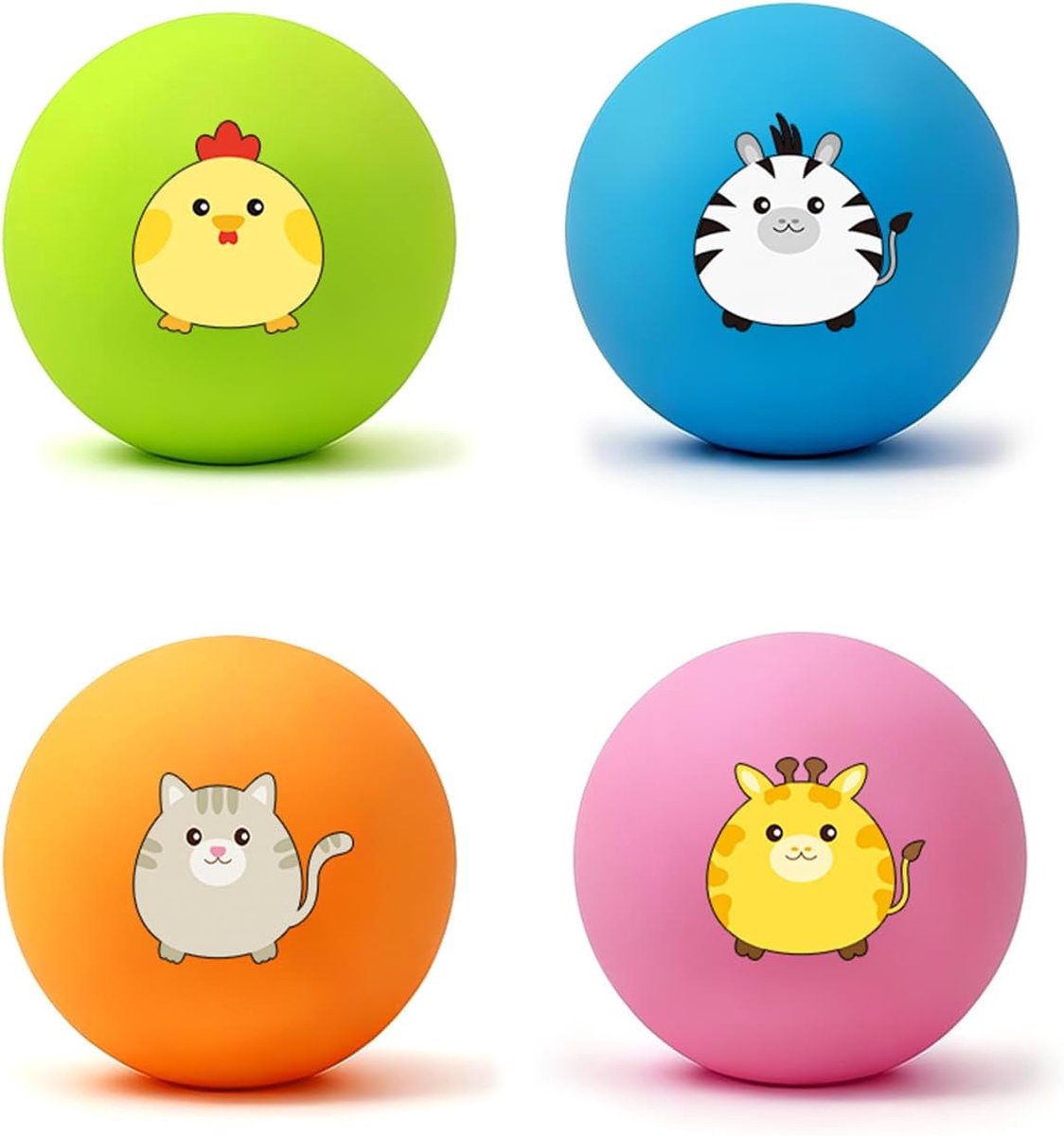 5 cm, set van 4 stuks, landdier, natuurlatex, piepende ballen voor kleine honden en puppy's tot 9 kg, zacht voor tanden, 4 kleuren, roze, oranje, groen, blauw