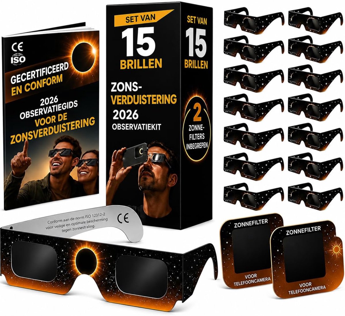 Zonne-eclipsbril 2026, 5 stuks, ISO 12312-2 gecertificeerd, zonneobservatie