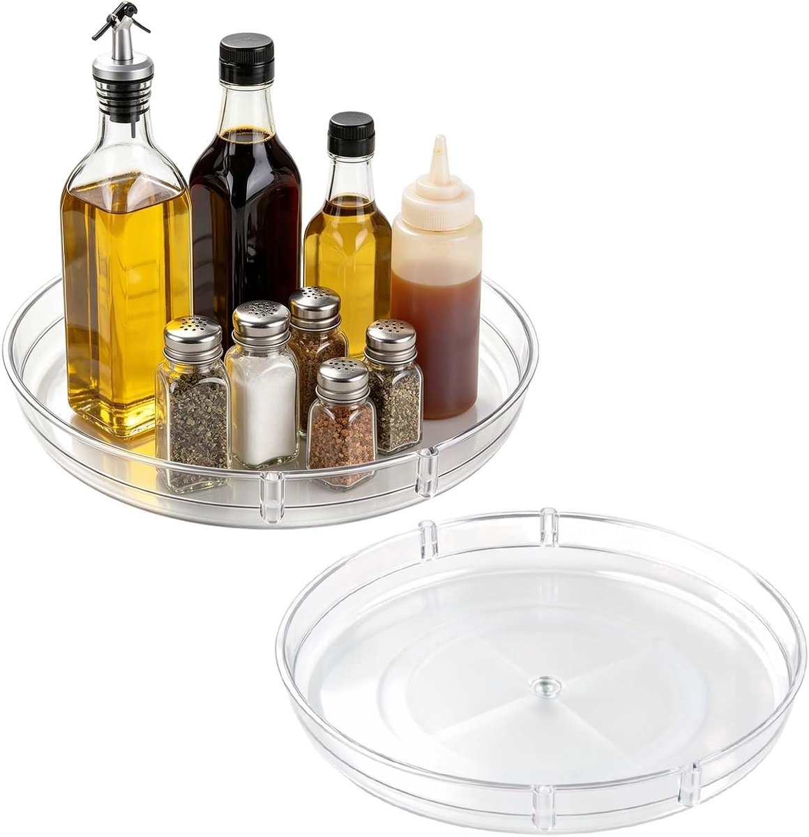 koelkastorganizer, set van 2, 360° draaibare keukenorganizer, transparante kruidenorganizer voor keukenkast, eetkamer, badkamer, kastorganizer, keukenopslag