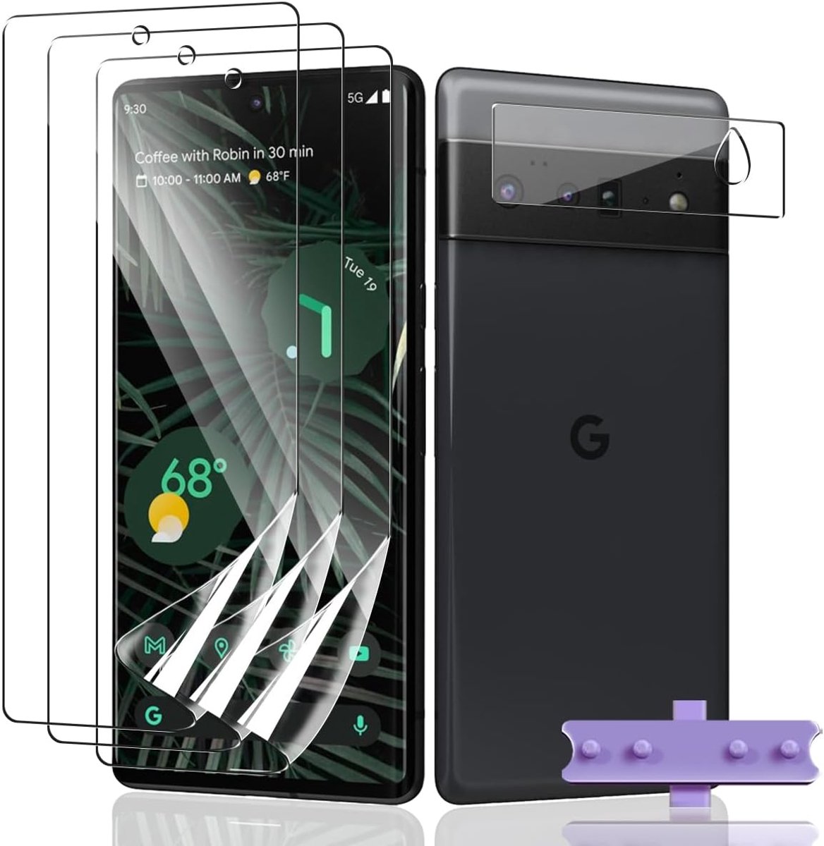 Displaybeschermfolie voor Google Pixel 6 Pro, displaybeschermfolie van zacht TPU, geen gehard glas, 3 stuks en Google Pixel 6 Pro gehard glas, 1 stuks