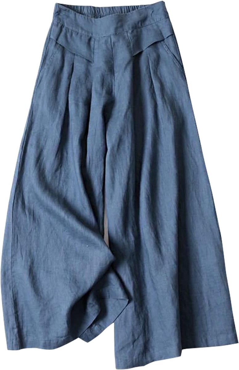 Dames culottes linnen mix wijde pijpen broek elastische taille casual palazzo broek met zakken capri