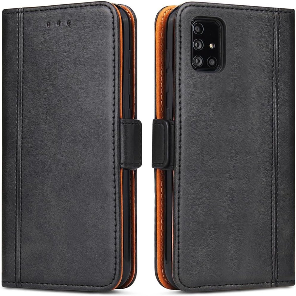 Telefoonhoesje voor Samsung Galaxy A51, lederen telefoonhoes, kaartenvak, klapstandaard, magnetische lederen hoes, zwart
