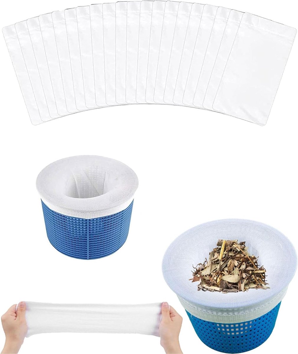 20 stuks skimmersokken voor zwembad, herbruikbaar, van nylon mesh, voor zwembadfilter, bladeren, haar, afval voor zwembad, accessoires, reiniging - wit
