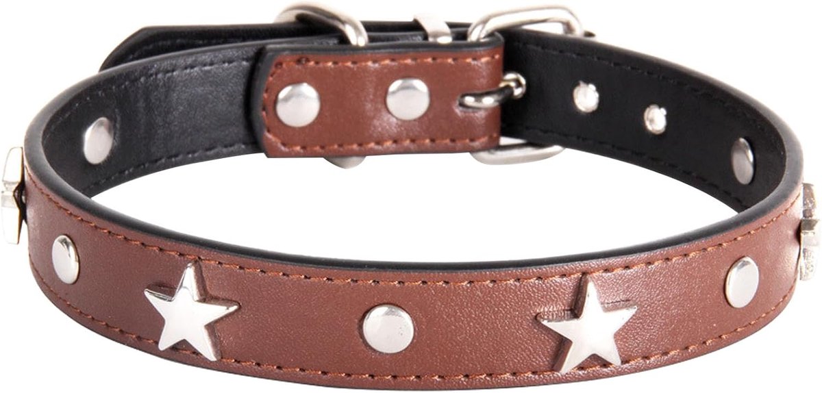 Halsband hond puppy halsband met metalen pentagram decoratie halsband hond geschikt voor kleine middelgrote honden en katten bruin S
