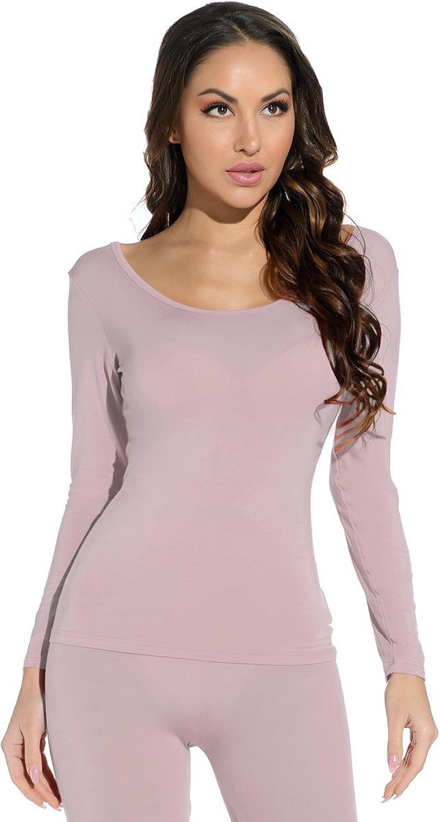 Dames ultradunne modale ronde hals thermische top/shirt met lange mouwen