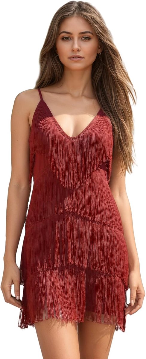 Vrouwen Pailletten Fringe Flapper Mini Jurk Spaghetti Strap Latin Dance Kwastje Jurken 1920 Dancing Disco Kostuum